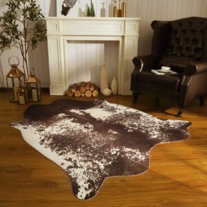 B BENRON Luxury Cowhide Rug Faux Cow Rug for Living Room 4.6x5.2ft Animal Rug Retro Cow Hide Rug Large Cow Print Rug Non Slip Area Rug Industry Style Western Rugs,Coffee