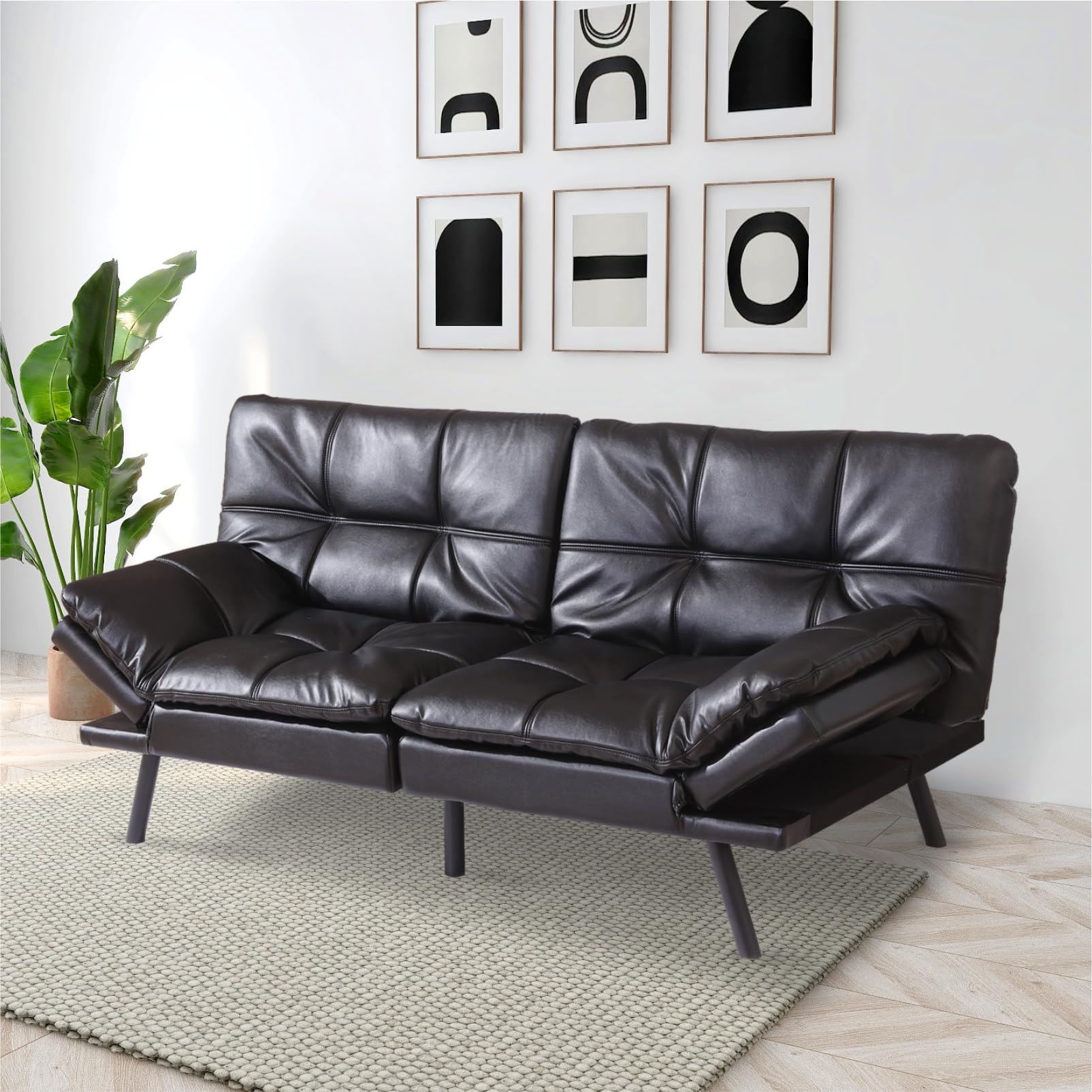 QAIIOO Futon Couch Modern Convertible Memory Foam, Faux Leather Loveseat Folding Sleeper Sofa Bed, Apartment, Dorm, Bonus Room, 71" D x 33" W x 31.5" H, Black new