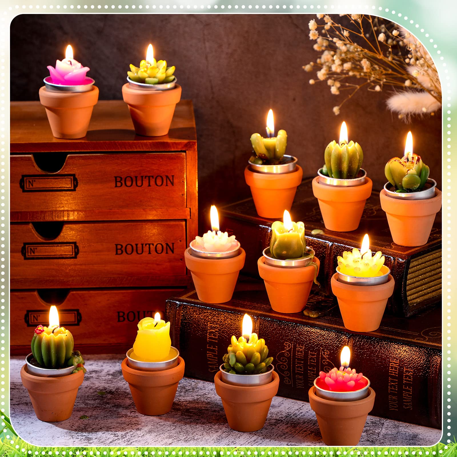 84 Pcs Succulent Candles Cactus Candles with Terracotta Pot Mini Baby Shower Plant Candles Novelty Handmade Tealight Terrarium Plant Candles Bulk for Party Favor Fiesta Birthday Wedding Home Decor