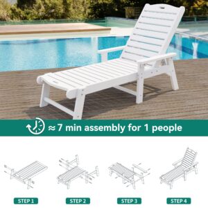 YITAHOME Outdoor Chaise Lounge Chair with Adjustable Backrest, Heavy Duty Resin Patio Lounger with Wide Armrest and 350lbs Capacity for Outside Poolside Beach Backyard, Waterproof, White