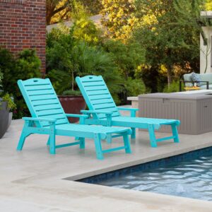 YITAHOME Outdoor Chaise Lounge Chair with Adjustable Backrest, Heavy Duty Resin Patio Lounger with Wide Armrest and 350lbs Capacity for Outside Poolside Beach Backyard, Waterproof, Blue