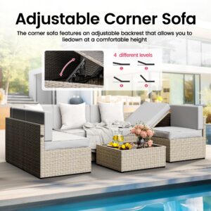 Pamapic Outdoor Sectional Furniture for 6,Wicker Patio Furniture,All-Weather Gray PE Rattan Sectional Sofa, Conversation Set with Washable Cushions Covers and Coffee Table for Garden Poolside