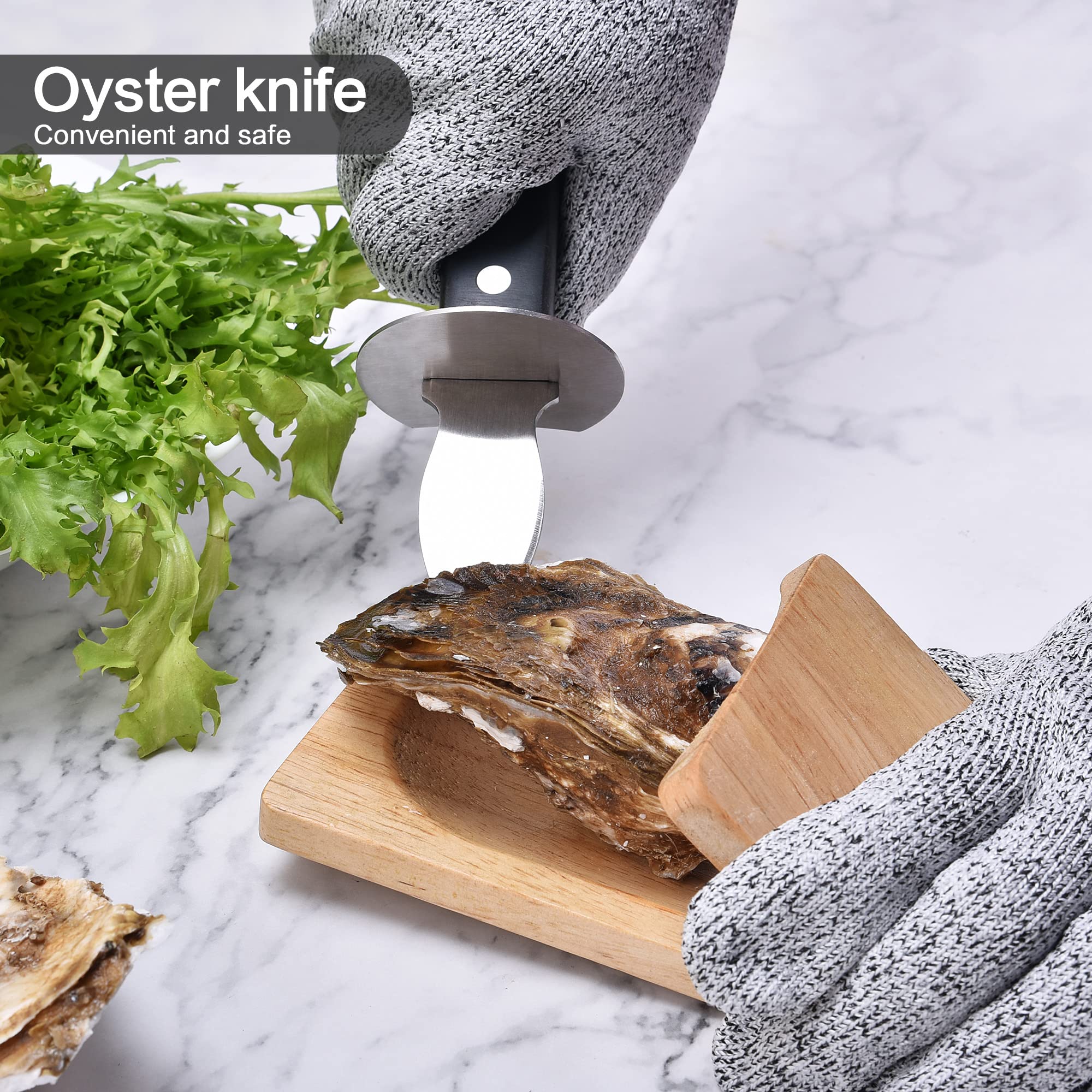 NEEDBUY Oyster Knife Shucker Set Oyster Shucking Knife with Wooden holder Oyster Shucking Clamp Seafood Tools