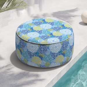 twlear indoor/outdoor inflatable ottoman d31 x h14 inch, all weather ottoman pouf, portable footstool round foot rest ottoman for patio, garden, porch, home, dahlia blue