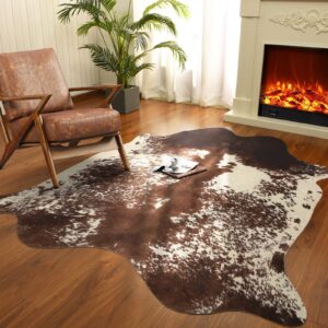 B BENRON Luxury Cowhide Rug Faux Cow Rug for Living Room 4.6x5.2ft Animal Rug Retro Cow Hide Rug Large Cow Print Rug Non Slip Area Rug Industry Style Western Rugs,Coffee