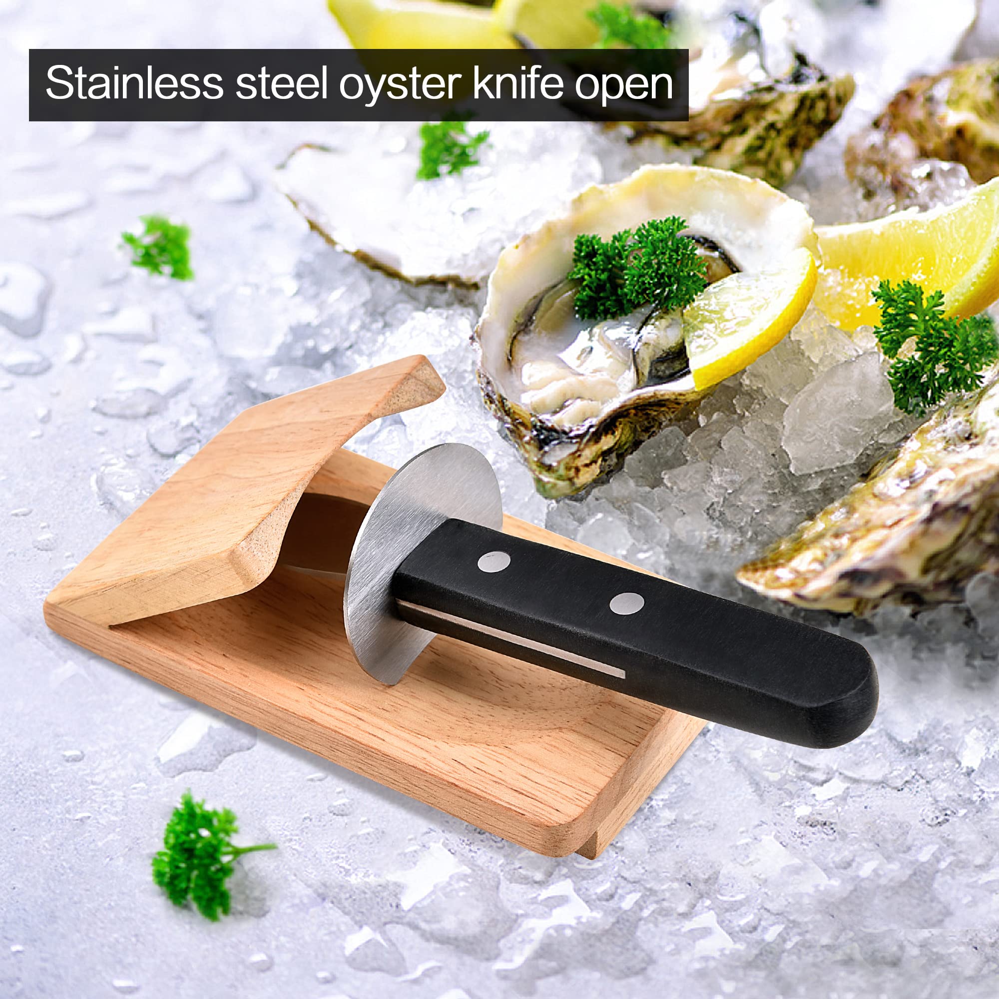 NEEDBUY Oyster Knife Shucker Set Oyster Shucking Knife with Wooden holder Oyster Shucking Clamp Seafood Tools