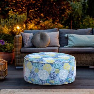 TWLEAR Indoor/Outdoor Inflatable Ottoman D31 x H14 inch, All Weather Ottoman Pouf, Portable Footstool Round Foot Rest Ottoman for Patio, Garden, Porch, Home, Dahlia Blue