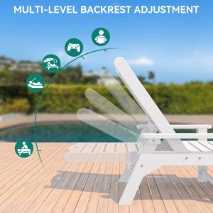 YITAHOME Outdoor Chaise Lounge Chair with Adjustable Backrest, Heavy Duty Resin Patio Lounger with Wide Armrest and 350lbs Capacity for Outside Poolside Beach Backyard, Waterproof, White