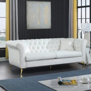 KEVINSPACE 87" Velvet Sofa Traditional Couch Chesterfield Sofa for Living Room, 3 Seater Modern Sofa Tufted Upholstered Couch with 2 Pillows, Furniture for Apartment Bedroom,Office White