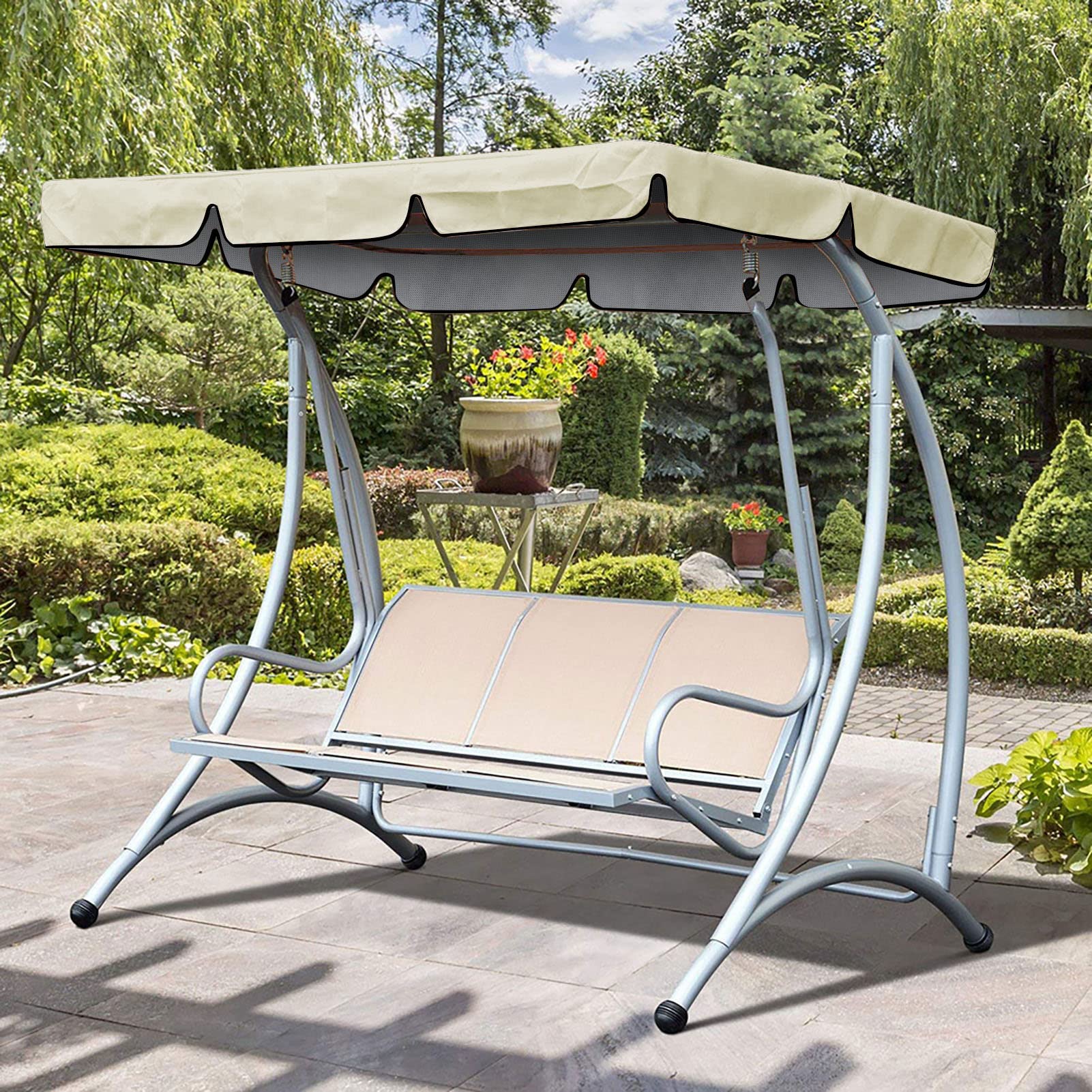 Tissting Outdoor Porch Swing Canopy Waterproof Top Cover, 420D Silver Coated Oxford Fabric Swing Chair Canopy Replacement for Outdoor Garden Patio (164x114x15cm/64.6x44.9x5.9in)(Beige)