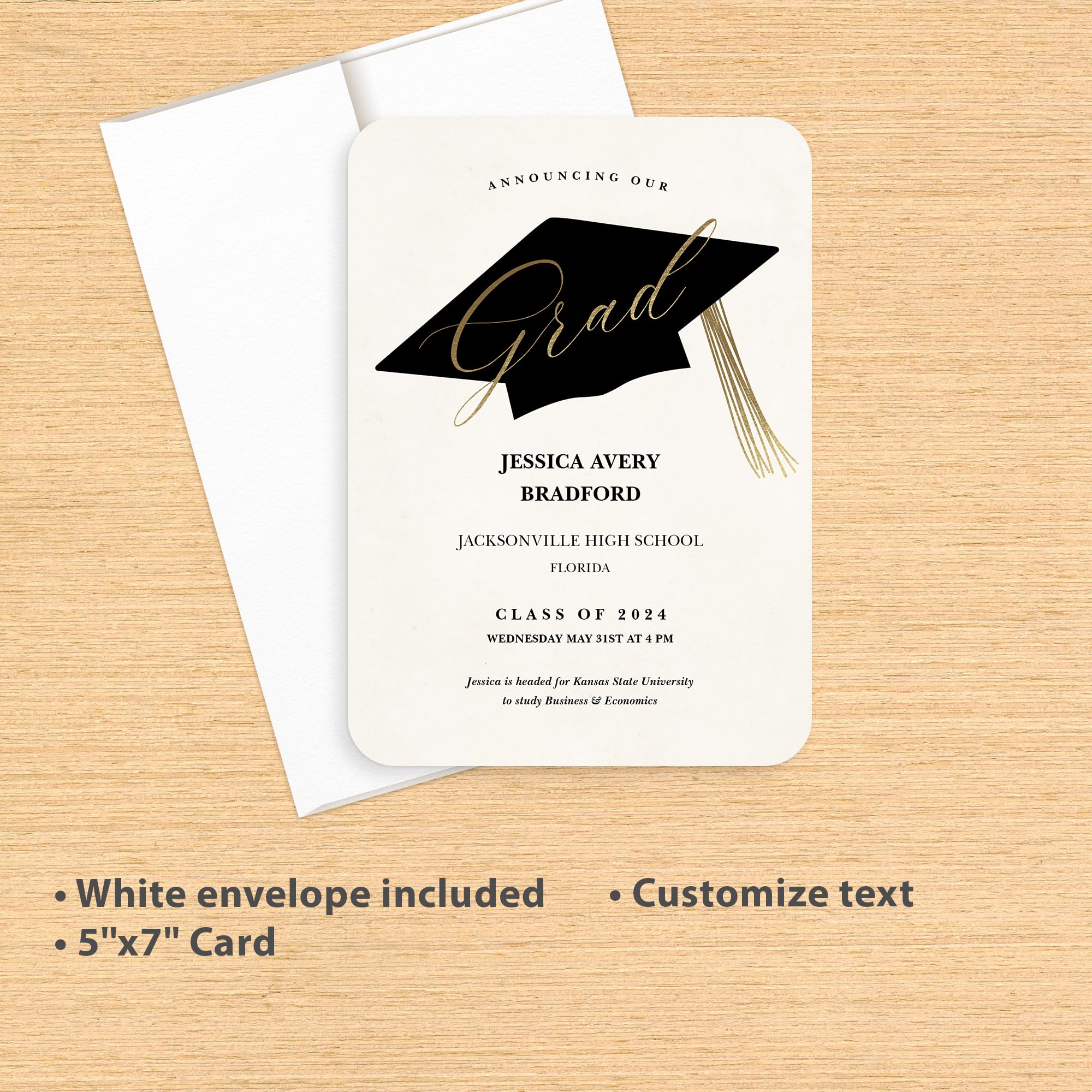 Let's Make Memories Personalized Parchment + Cap Graduation Card 5x7 Premium Quality (Custom Announcements & White Envelopes) - 15 ct