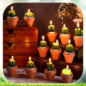 Lounsweer 60 Pcs Succulent Candles Bulk Decorative Cactus Tealight Candle Novelty Tea Lights Handmade Baby Shower Candle Decoration Plant Candle with Mini Terracotta Clay Candle Holders for Wedding