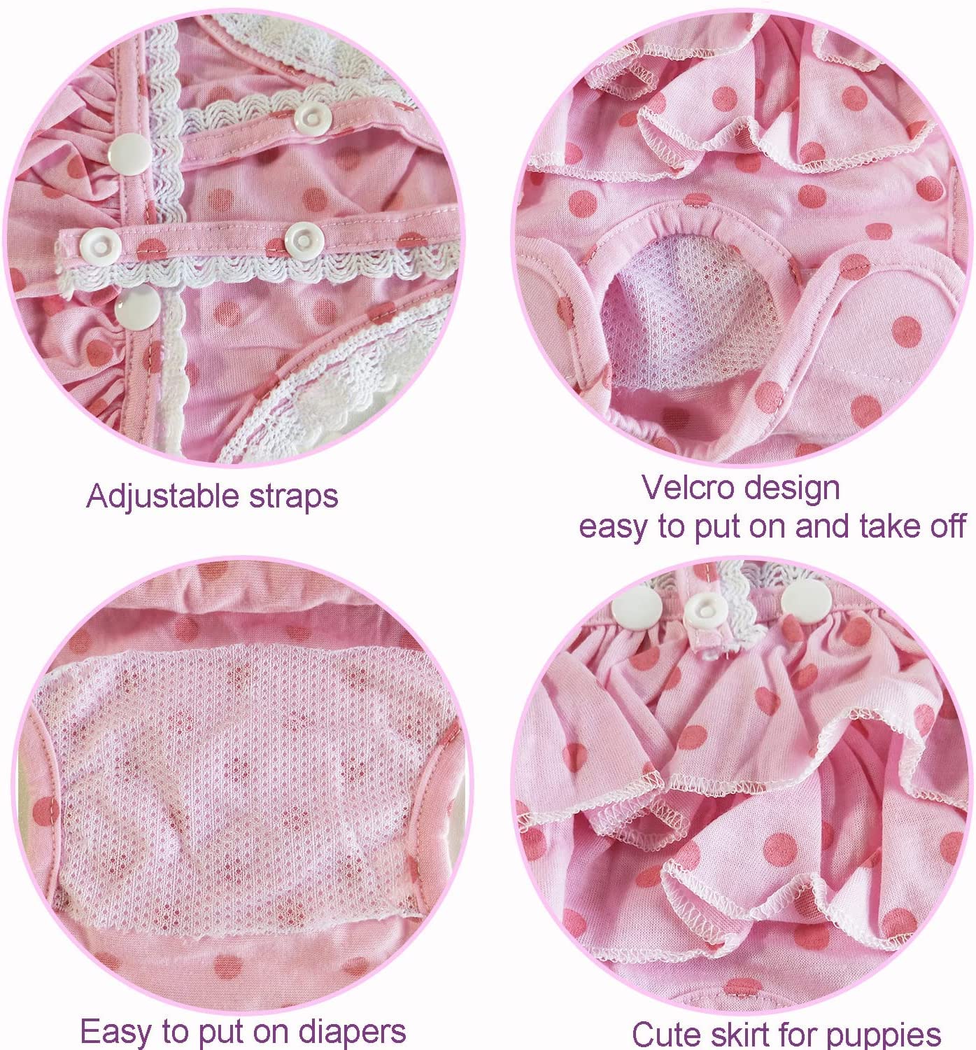 2 Pieces Washable Female Diapers with Suspender Comfort Reusable Doggy Diapers Reusable Puppy Sanitary Panties Dog Underwear Diaper for Small Girl Dogs in Period Heat (Pink&Purple, 3XL)