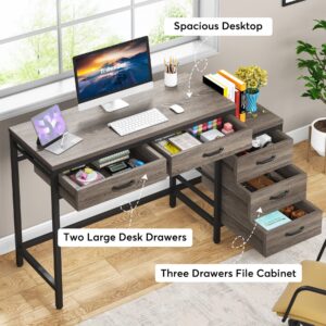 LITTLE TREE Home Office Computer Desk with Drawers, Grey