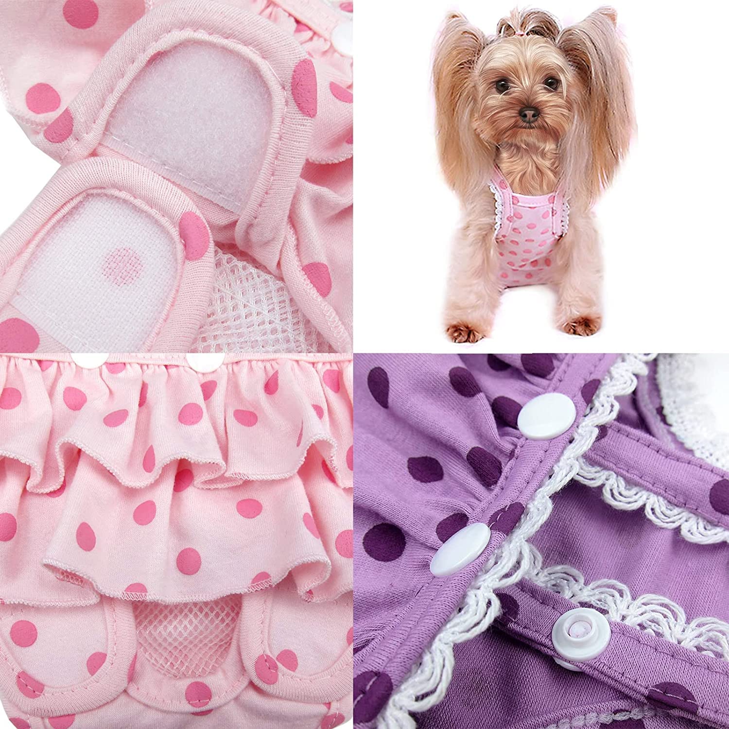 2 Pieces Washable Female Diapers with Suspender Comfort Reusable Doggy Diapers Reusable Puppy Sanitary Panties Dog Underwear Diaper for Small Girl Dogs in Period Heat (Pink&Purple, 3XL)