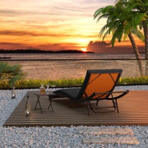 RTDTD 3 Pieces Patio Chaise Lounge Set Outdoor PE Rattan Lounge Chair Adjustable Backrest Reclining Chair with Folding Table and Cushion for Patio Poolside Backyard Porch Beach(Black)