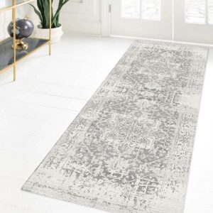 MICRODRY - Runner Rug! Low-Profile Design for a Sleek, Bulk-Free Look. Machine Washable, Stain-Resistant, Skid-Resistant Backing, Ideal for Bedroom Hallway, Kitchen, or Entryway, 2x7, Tara (Grey)