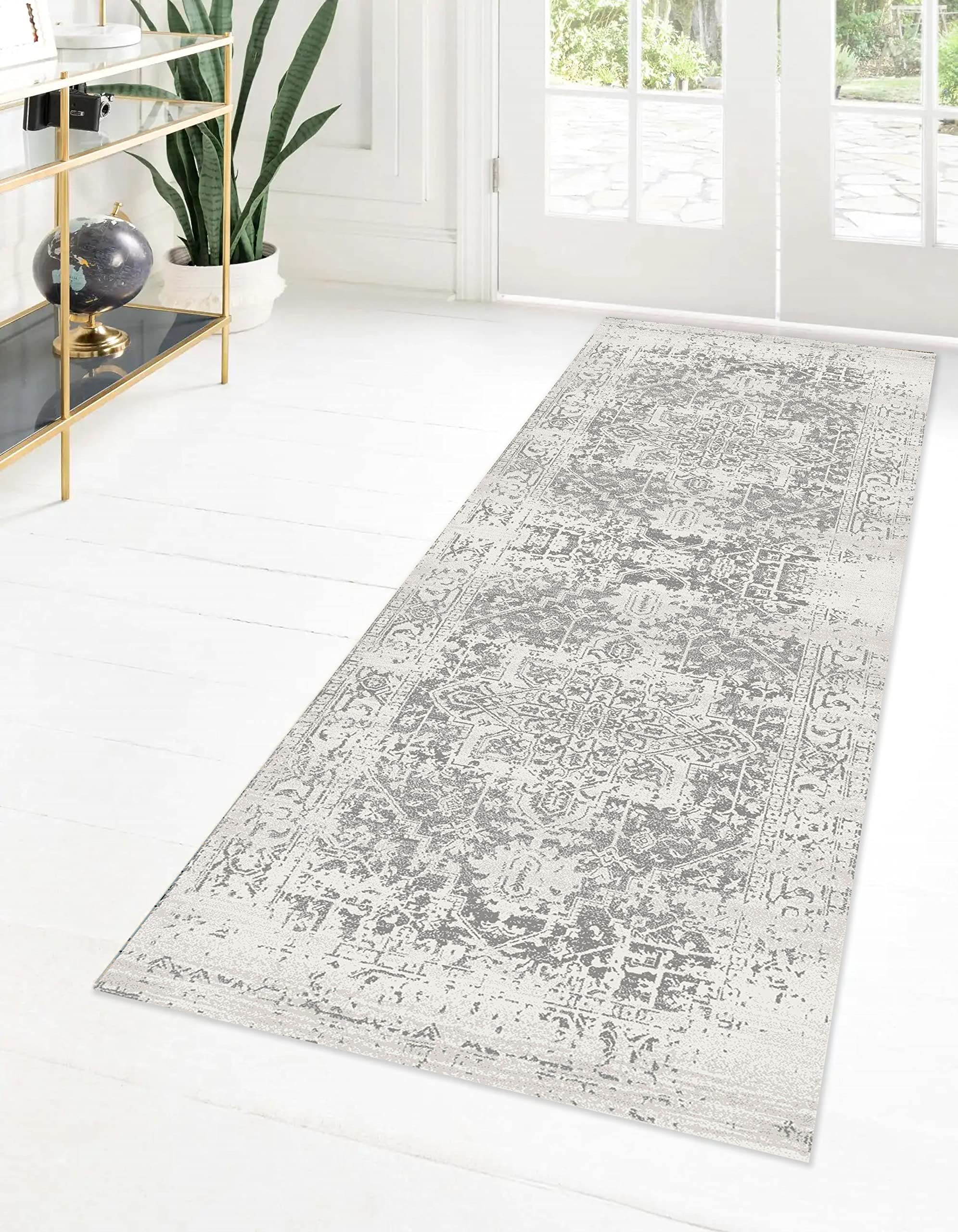 MICRODRY - Runner Rug! Low-Profile Design for a Sleek, Bulk-Free Look. Machine Washable, Stain-Resistant, Skid-Resistant Backing, Ideal for Bedroom Hallway, Kitchen, or Entryway, 2x7, Tara (Grey)