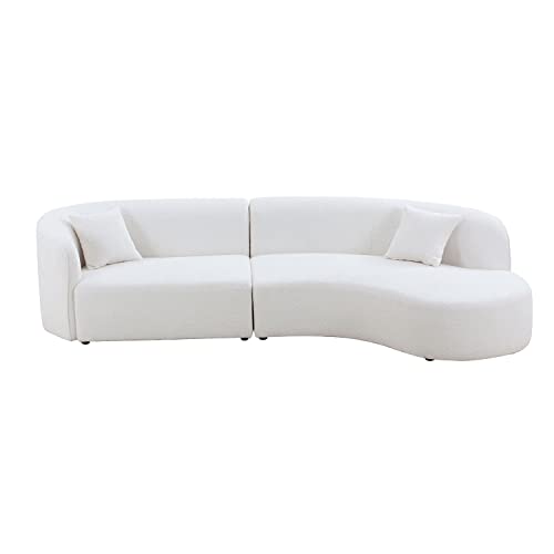 kevinplus 126'' Curved Sofa Couch with Chaise Lounge for Living Room, L-Shape Modern Sectional Luxury Upholstery 5-Seat Sofa Couch for Apartment Lobby, Boucle Fabric & 2 Pillows (Right-Facing, Beige)