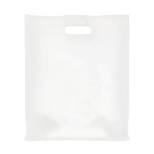 Purple Q Crafts Plastic Bag with Die Cut Handle Bag 15"x18" White Plastic Merchandise Bags 100 Pack for Retail, Gifts, Trade Show and More