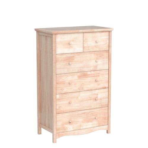 VINGLI Unfinished 6 Drawer Dresser, Natural Solid Wood Dresser Color DIY, Upgraged Rustic Farmhouse Tall Dresser with Spacious Storage Chests of Drawers with Full Extension Drawer Slides