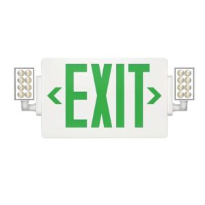 spectsun 1 pack exit signs with emergency lights,120-277vac -led combo emergency light with backup battery-double face ul listed green letter exit sign lighting-hard wired-fire resistant