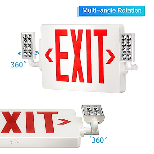 SPCETSUN 1 Pack Red Exit Sign with Emergency Lights,LED Emergency Exit Light with Battery Backup,UL Listed, AC 120/277V,Double Face Commercial Emergency Exit Light Combo for Business.