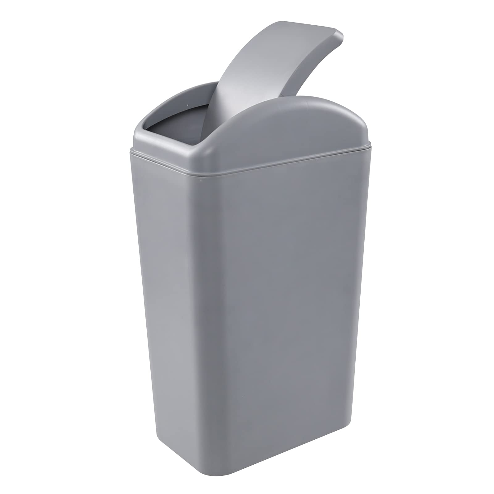 Vababa 1 Pack 3 Gallon Plastic Swing Top Trash Can, Gray Slim Garbage Bin, F