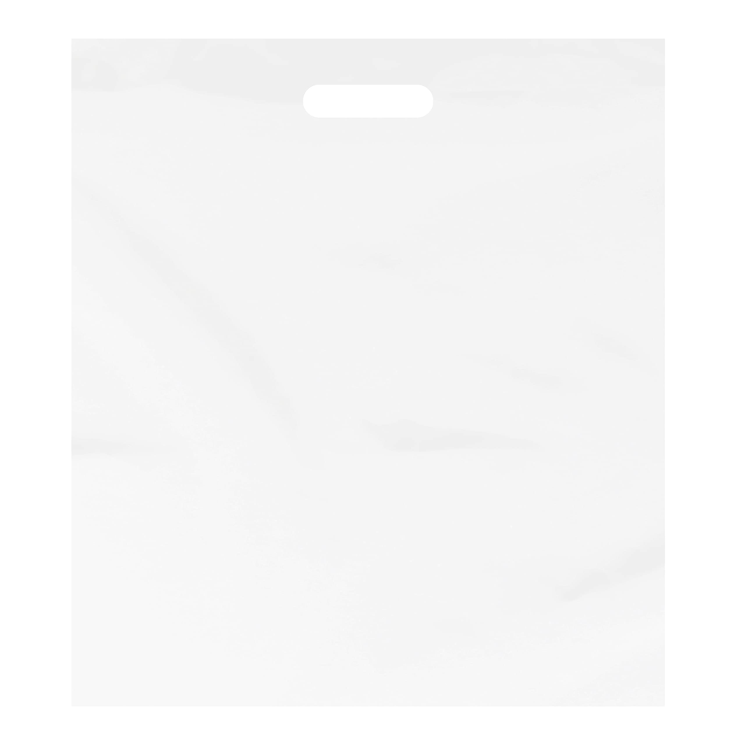 Purple Q Crafts Plastic Bag with Die Cut Handle Bag 15"x18" White Plastic Merchandise Bags 100 Pack for Retail, Gifts, Trade Show and More