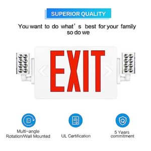 SPCETSUN 1 Pack Red Exit Sign with Emergency Lights,LED Emergency Exit Light with Battery Backup,UL Listed, AC 120/277V,Double Face Commercial Emergency Exit Light Combo for Business.