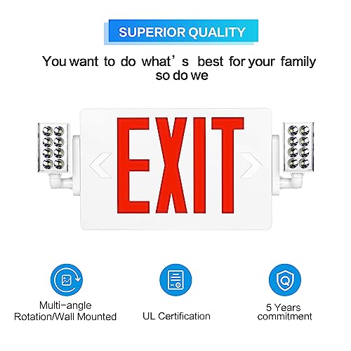 SPCETSUN 1 Pack Red Exit Sign with Emergency Lights,LED Emergency Exit Light with Battery Backup,UL Listed, AC 120/277V,Double Face Commercial Emergency Exit Light Combo for Business.