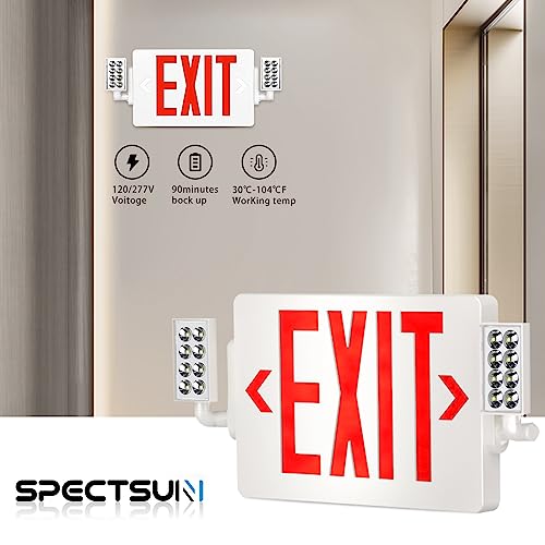 SPCETSUN 1 Pack Red Exit Sign with Emergency Lights,LED Emergency Exit Light with Battery Backup,UL Listed, AC 120/277V,Double Face Commercial Emergency Exit Light Combo for Business.