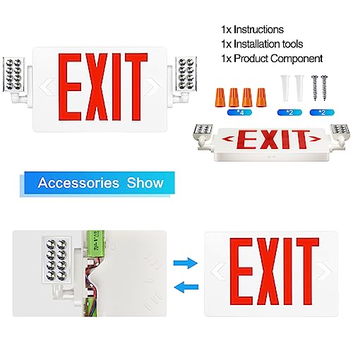 SPCETSUN 1 Pack Red Exit Sign with Emergency Lights,LED Emergency Exit Light with Battery Backup,UL Listed, AC 120/277V,Double Face Commercial Emergency Exit Light Combo for Business.