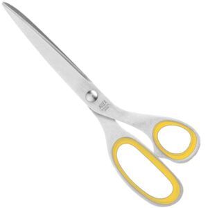 allex japanese office scissors for desk, extra large 7.8" all purpose scissors, made in japan, all metal sharp japanese stainless steel blade with non-slip soft ring, yellow