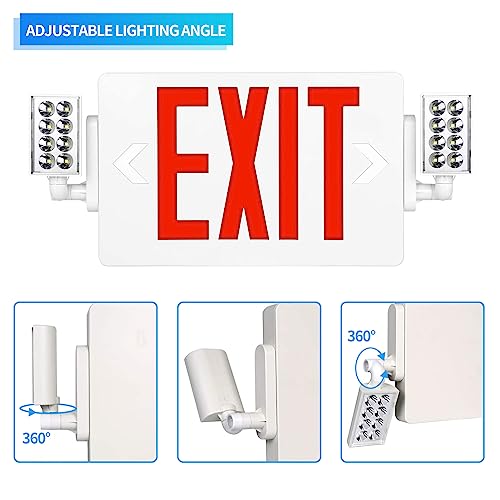 SPCETSUN 1 Pack Red Exit Sign with Emergency Lights,LED Emergency Exit Light with Battery Backup,UL Listed, AC 120/277V,Double Face Commercial Emergency Exit Light Combo for Business.