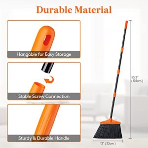 Lifewit Outdoor/Indoor Broom Heavy Duty, Commercial Broom with 53" Extendable Long Handle, Household Angle Corner Brooms for Patio, Garage, Deck, Lobby, Courtyard Sweeping, Orange