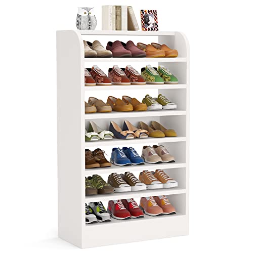 LITTLE TREE Shoe Shelf for Entryway, 8-Tier Shoe Rack Cabinet, 21 Pair Shoe Storage Organizer, White