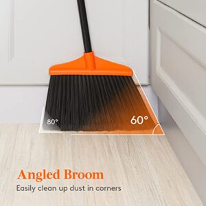 Lifewit Outdoor/Indoor Broom Heavy Duty, Commercial Broom with 53" Extendable Long Handle, Household Angle Corner Brooms for Patio, Garage, Deck, Lobby, Courtyard Sweeping, Orange