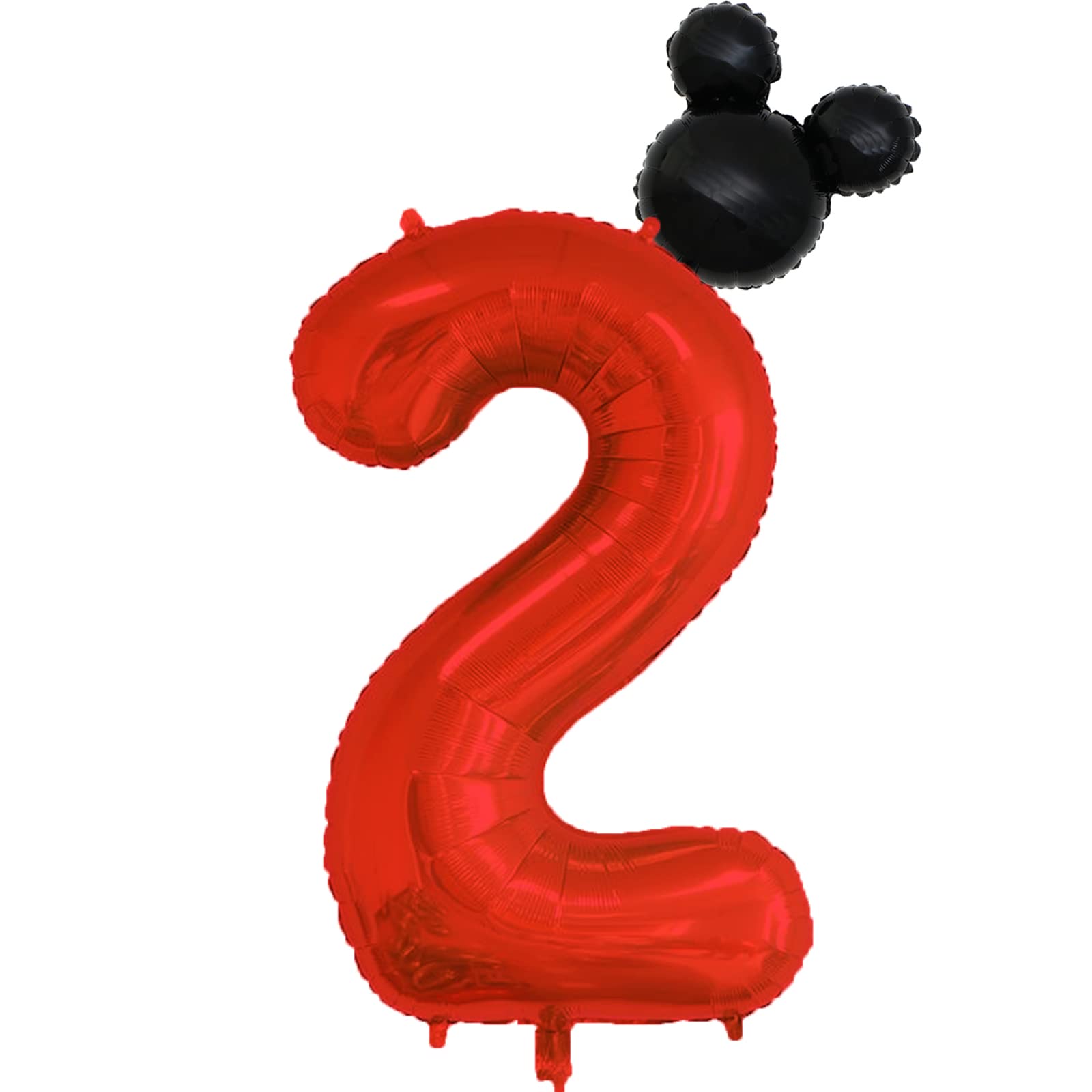 40 inch Red Number 2 Balloon & Mini Mouse Head Balloon, 2nd Birthday Party Decoration Balloons, Cartoon Mouse Birthday Party Supplies Baby Shower Decoration, Red Black Theme Party Decorations Supplies