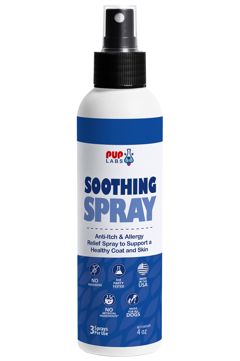 Pup Labs Soothing Spray - Natural Moisturizer Flushes Out Root Cause of Itching and Scratching - Hot Spot Relief for Dogs with BioFlavin Extract - Made for All Dogs and in The USA, 4 Fluid Ounces