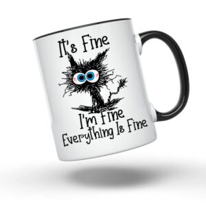 bliss monkey co. i'm fine everythings fine coffee mug - funny sarcastic mug - cat lover coffee mug - 11 ounce novelty coffee cup - bmcm00149…