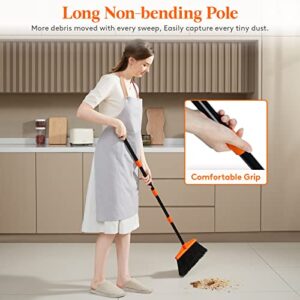 Lifewit Outdoor/Indoor Broom Heavy Duty, Commercial Broom with 53" Extendable Long Handle, Household Angle Corner Brooms for Patio, Garage, Deck, Lobby, Courtyard Sweeping, Orange