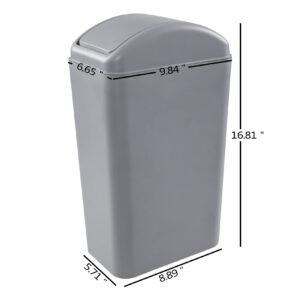 Vababa 1 Pack 3 Gallon Plastic Swing Top Trash Can, Gray Slim Garbage Bin, F