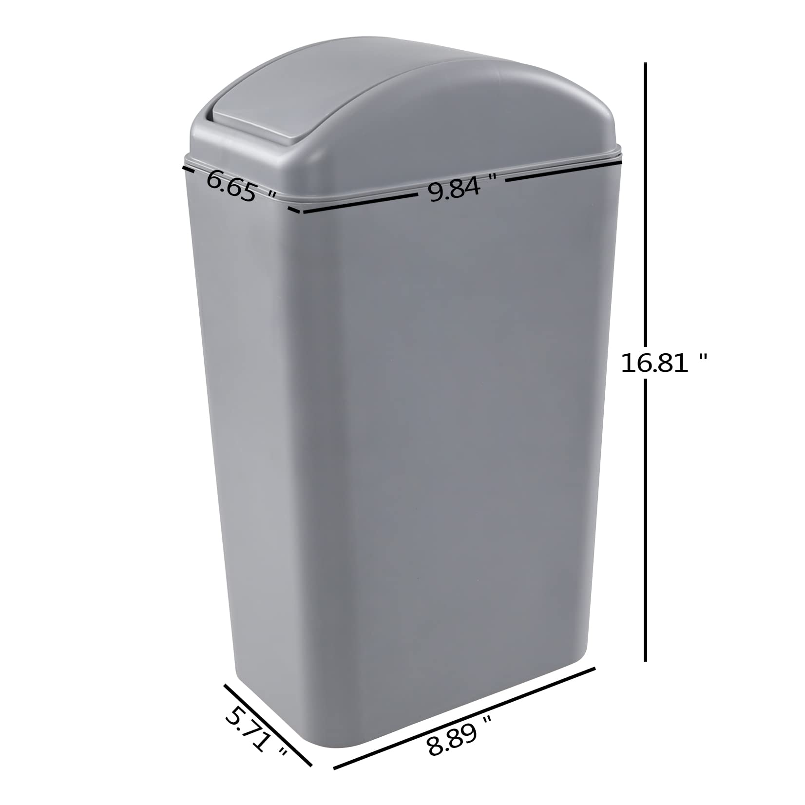 Vababa 1 Pack 3 Gallon Plastic Swing Top Trash Can, Gray Slim Garbage Bin, F