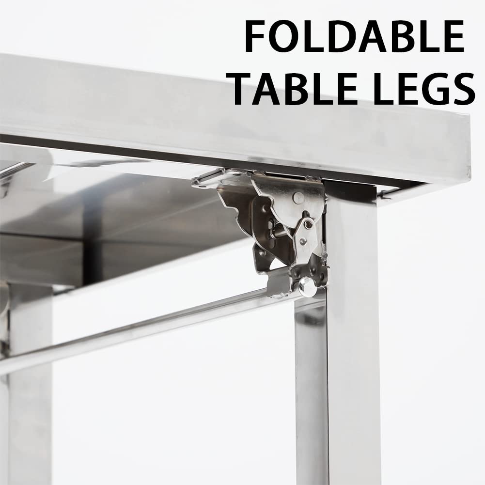 Stainless Steel Table 48 * 24 in, Portable Kitchen Island Stainless Steel Prep Table Work Bench with Foldable Table Legs, Work Table with Adjustable Undershelf for Kitchen Restaurant