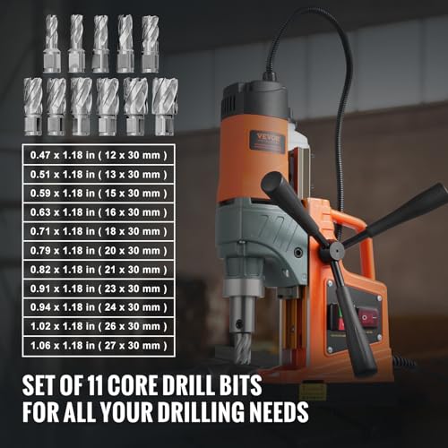 VEVOR Mag Drill Press, 1300W 1.57" Boring Diameter, 2922lbf Power Portable Magnetic Drill, 810 PRM, 11Pcs Drill Bits Electric Drilling Machine for Metal Surface, Industrial and Home Improvement