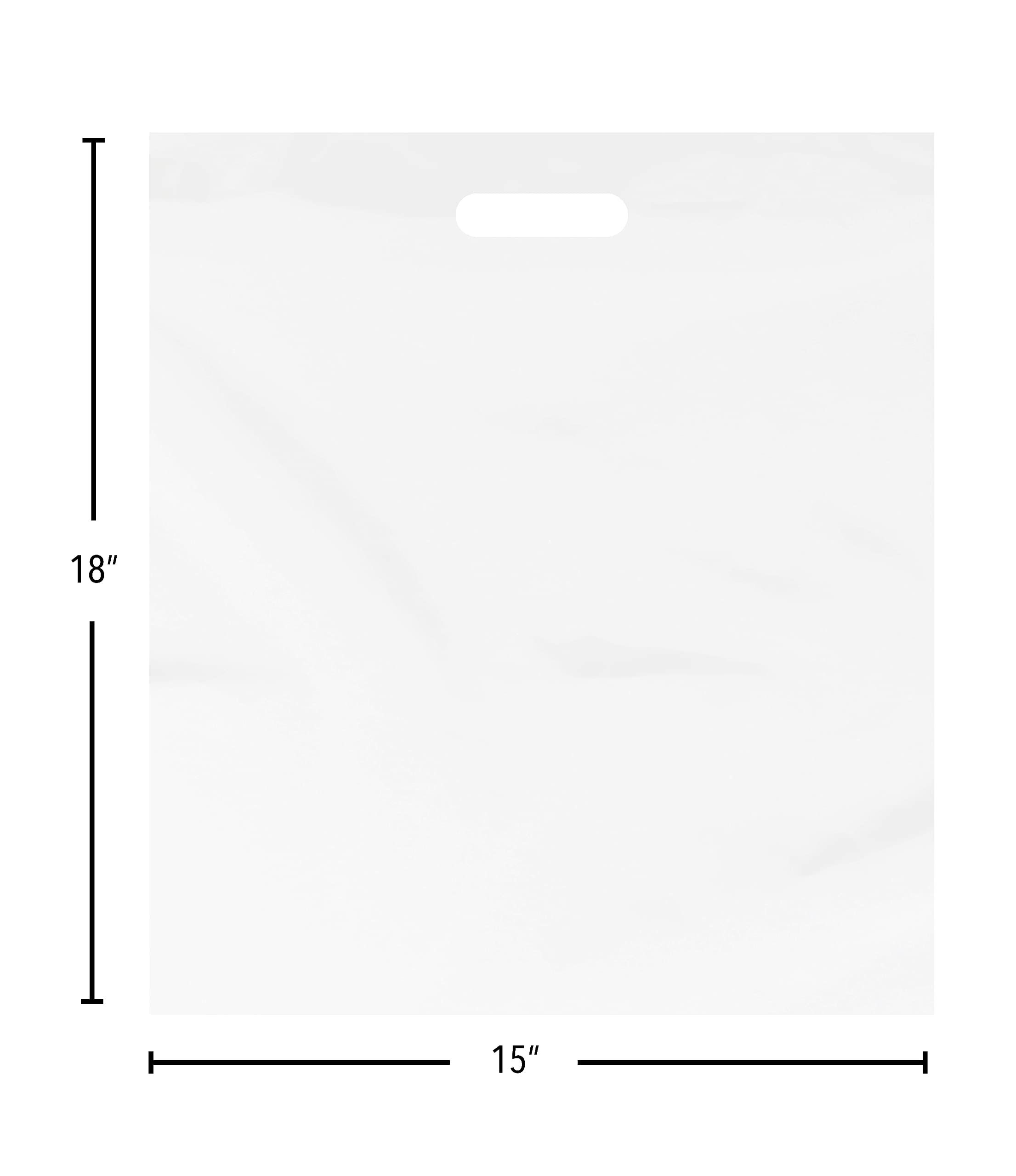 Purple Q Crafts Plastic Bag with Die Cut Handle Bag 15"x18" White Plastic Merchandise Bags 100 Pack for Retail, Gifts, Trade Show and More