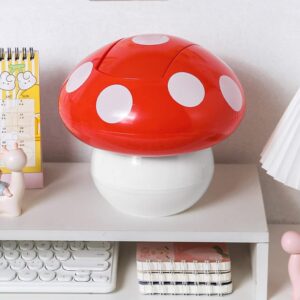 Cabilock Car Mushroom Decor Mini Trash Can Mushroom Shaped Plastic Mini Wastebasket with Swing Lid Tiny Desktop Waste Garbage Bin Pen Holder Waste Container for Disposing Lint Tissues Mushroom Decor