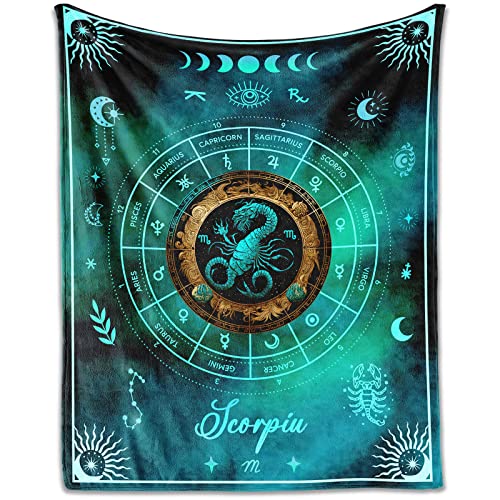 NICEFORNICE Scorpio Blanket Gifts, 50"x40" Rectangular Flannel Zodiac Throw Blanket Cozy, Blankets Gift for Boys Girls Teen Women Men Tarot Cards Lovers Birthday Anniversary Festival