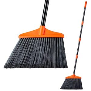 lifewit outdoor/indoor broom heavy duty, commercial broom with 53" extendable long handle, household angle corner brooms for patio, garage, deck, lobby, courtyard sweeping, orange